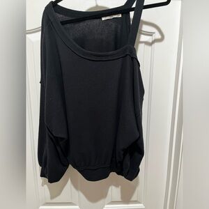 We the Free/Free People Asymmetrical Black Soft One Shoulder Sweatshirt